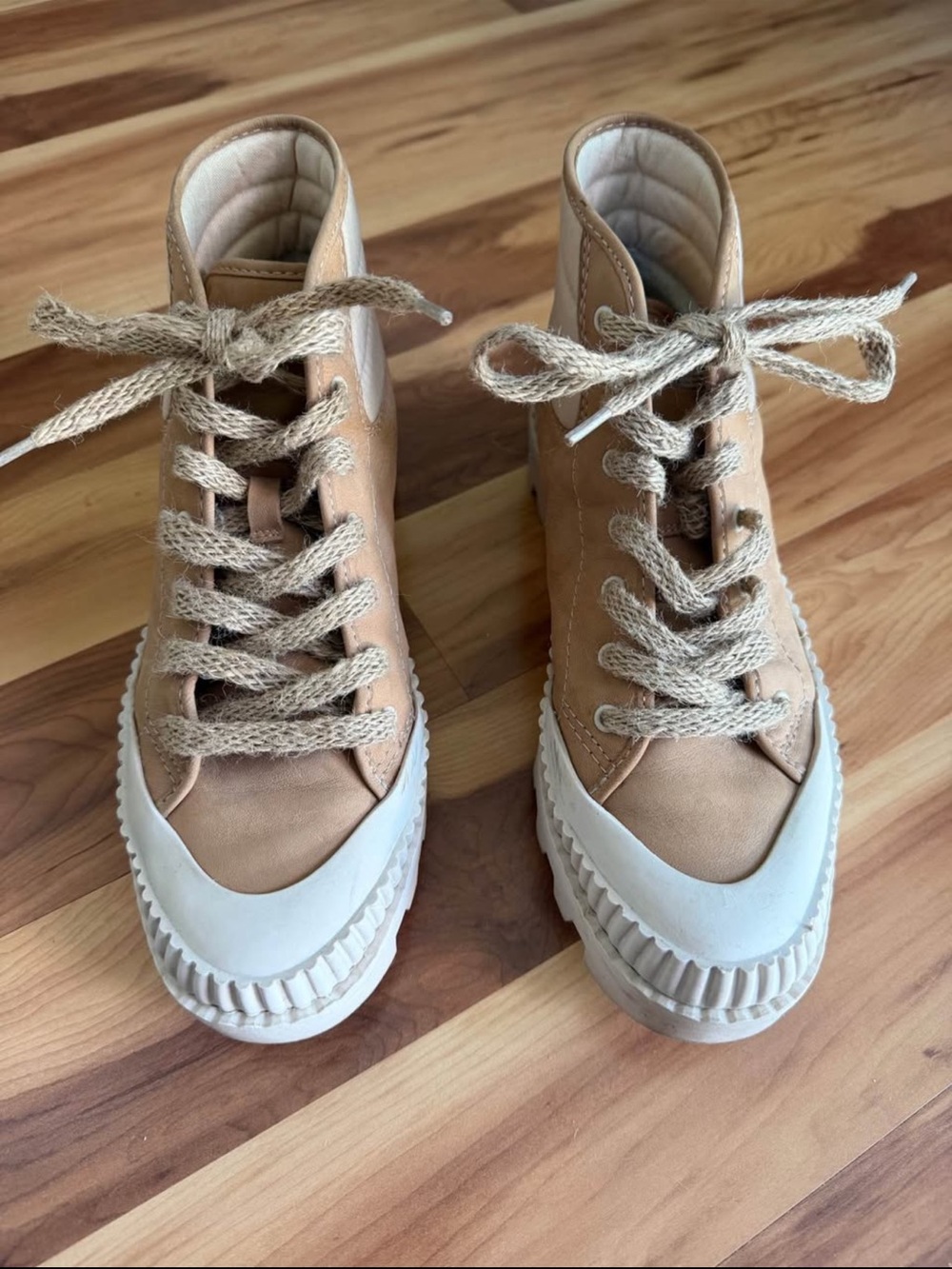 Dolce Vita Ociana High-Top Platform Sneakers in the Dune Nubuck / Tan colorway